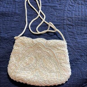Cream Beaded Clutch with Intricate Design